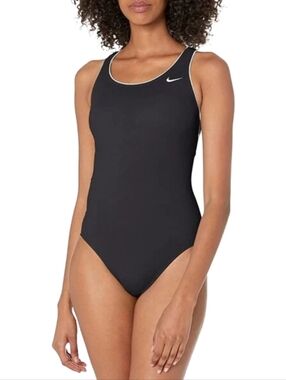 Nike Women's Solid Powerback One Piece Swimsuit Black White Competition Size XL